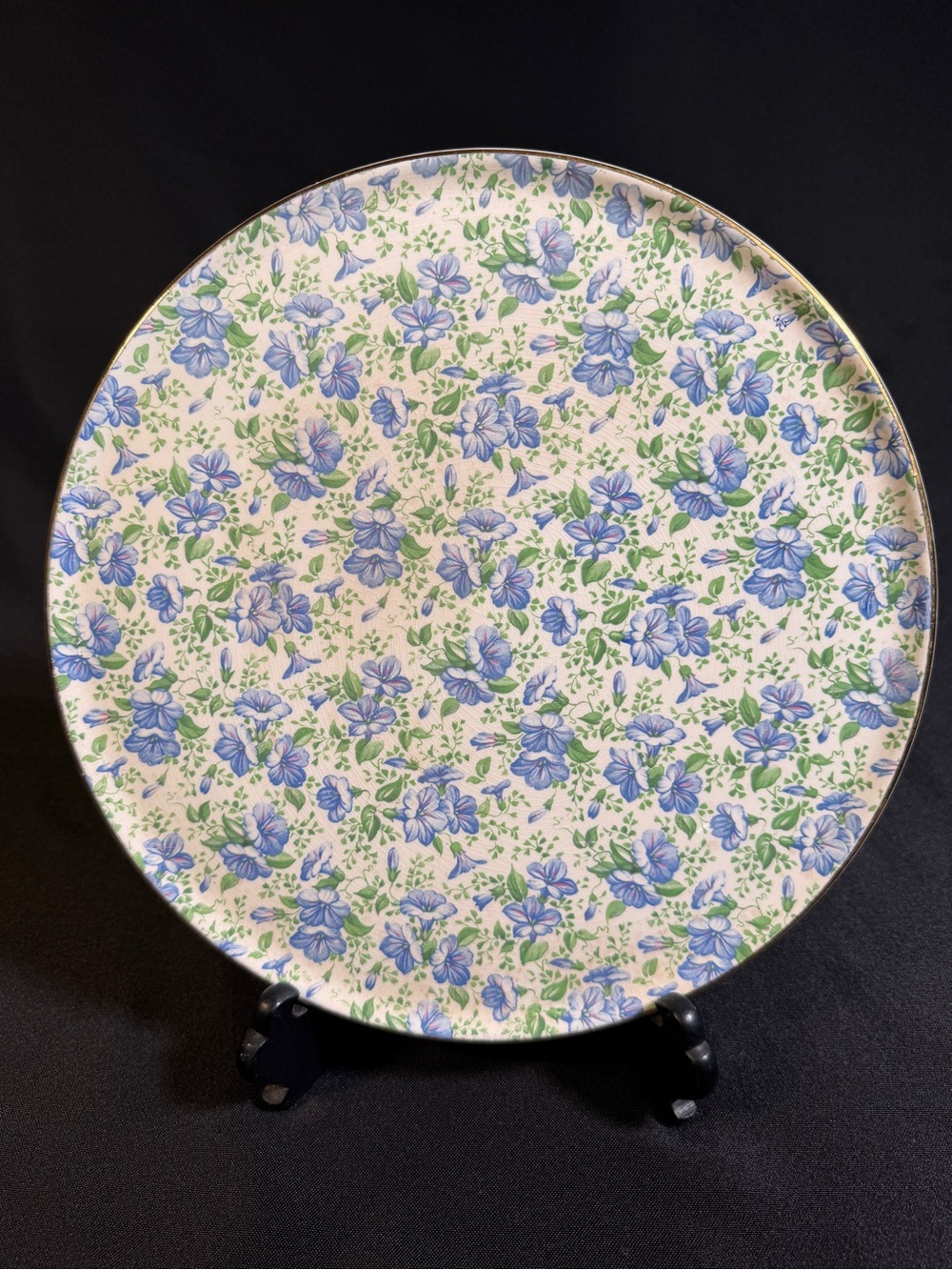 Royal Tudor Ware Blue Morning Glory Chintz Cake Plate, Vintage English Ironstone